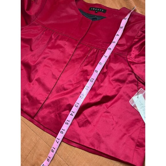 NWT Theory Crimson Tilford Tuxedo Silk Blend Cropped Jacket 3/4 Sleeves Womens M - Picture 9 of 11